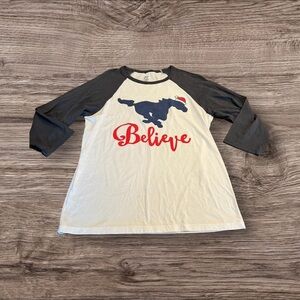 Believe Horse Santa Baseball Tee T-Shirt Holiday Christmas Size Medium